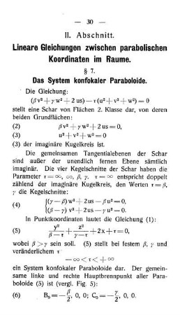 II. Abschnitt - Lineare Gleichungen zwischen parabolischen Koordinaten im Raume.