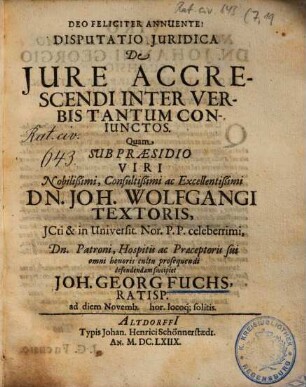 Disputatio Juridica De Jure Accrescendi Inter Verbis Tantum Coniunctos