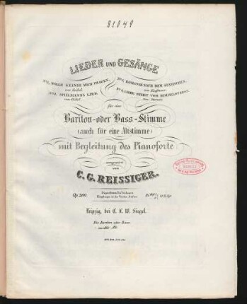 H. 2: Lieder und Gesänge für eine Bariton- oder Bass-Stimme (auch für eine Altstimme) mit Begleitung des Pianoforte op. 200