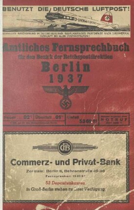 1937: Amtliches Fernsprechbuch für den Bezirk der Reichspostdirektion Berlin