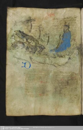 66v: kolorierte Federzeichnung: Moses als Viehhirte