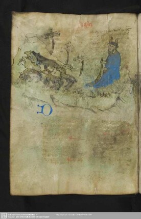 66v: kolorierte Federzeichnung: Moses als Viehhirte