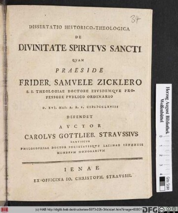 Dissertatio Historico-Theologica De Divinitate Spiritvs Sancti