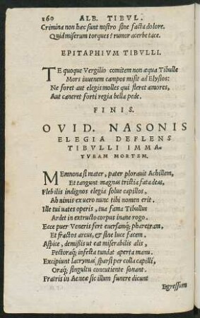 Ovid. Nasonis Elegia Deflens Tibulli Immaturam Mortem.