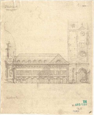 Fischer, Theodor; Würzburg, Münsterplatz; Sparkasse - Westseite (Ansicht)