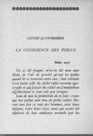 Lettre quatorzième: La conscience des poilus
