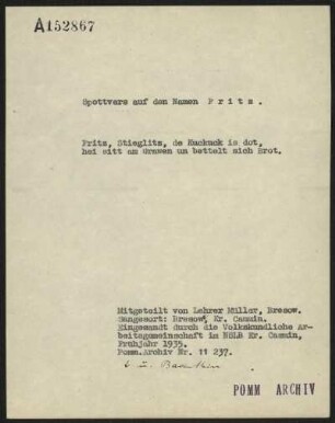 Fritz, Stieglitz, de Kuckuck is dot
