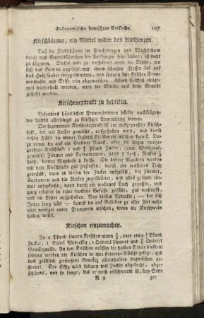 Kirschen einzumachen. - Pferde, auf eiine wohlfeile und gesunde Art zu füttern.