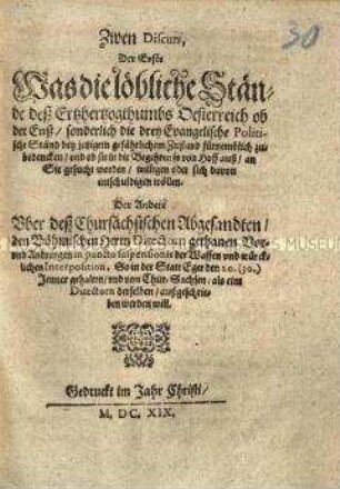 Abhandlung über die Bedenken der Oberösterreichischen protestantischen Stände zum Ständeaufstand in Böhmen