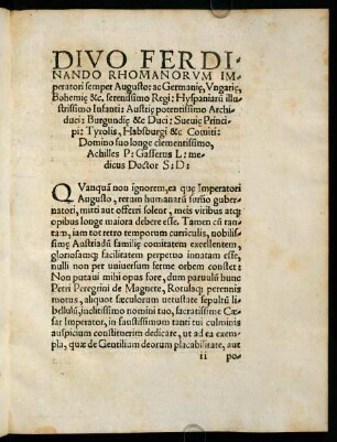 2r-4v, Divo Ferdinando Rhomanorum Imperatori...