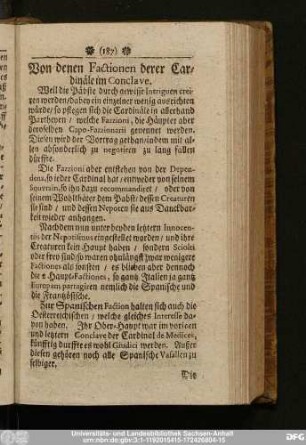 Von denen Factionen derer Cardinäle im Conclave.