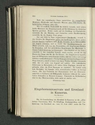 Eingebornenreservate und Kronland in Kamerun.