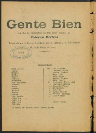 Gente bien : comedia de costumbres en tres actos