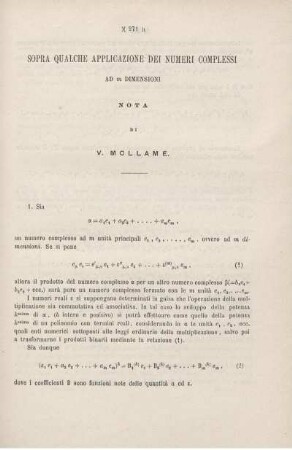 Sopra qualche applicazione dei numeri complessi ad m dimensioni.