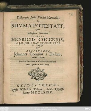 Disputatio Iuris Publici Naturalis, De Summa Potestate