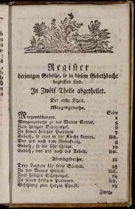 Register derjenigen Gebethe, so in diesem Gebethbuche begriffen sind.