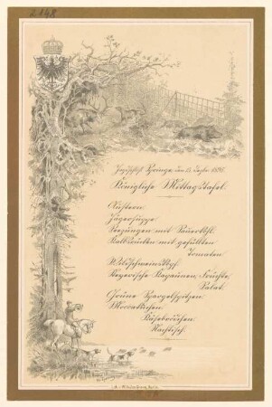 Menükarte : Königliche Mittagstafel, Jagdschloss Springe