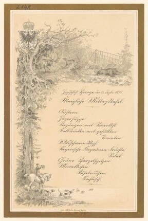 Menükarte : Königliche Mittagstafel, Jagdschloss Springe
