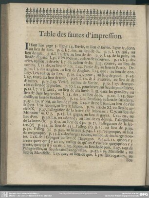 Table des fautes d'impression