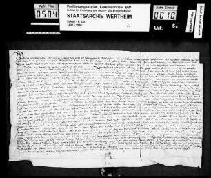 Mathias Durr, Schultheiß zu Hochhausen, Hans Schur und Hans Clebess versprechen, den im Kaufvertrag mit dem Kloster Bronnbach (Brunbach) vom gleichen Tag eingegangenen Verpflichtungen nachzukommen.