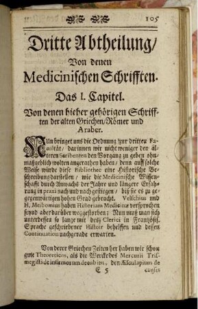 Dritte Abtheilung/ Von denen Medicinischen Schriften.