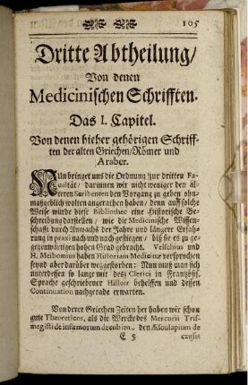 Dritte Abtheilung/ Von denen Medicinischen Schriften.