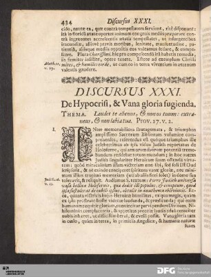 Discursus XXXI. De Hypocrisi, & Vana gloria fugienda