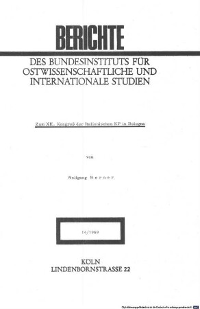 Zum XII. Kongreß der Italienischen KP in Bologna