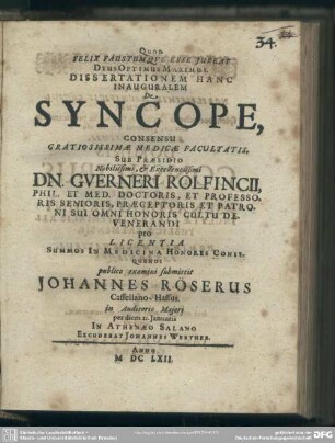 Dissertationem hanc inauguralem de syncope
