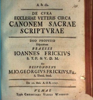 De cura ecclesiae veteris circa canonem Sacrae Scripturae