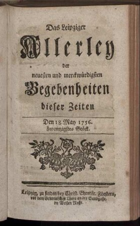 Den 18. May 1756. Zwantzigstes Stück.
