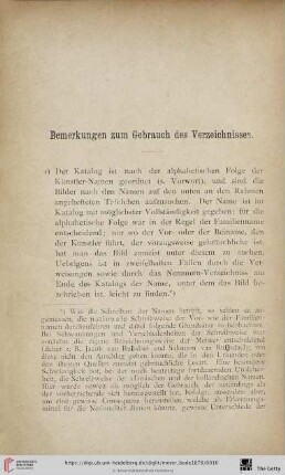 Bemerkungen zum Gebrauch des Verzeichnisses