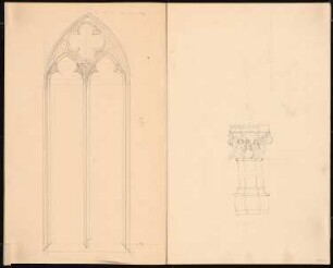 Martini-Kirche, Minden: Maßwerkfenster (Ansicht), Figurenkapitell (perspektivische Ansicht)