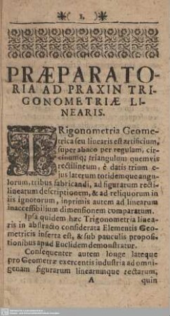 Praeparatoria ad Praxin Trigonometriae Linearis.