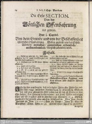 Die Erste Section. Von der Göttlichen Offenbahrung ins gemein