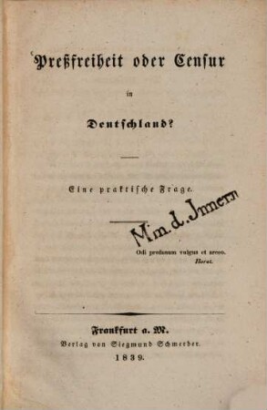 Preßfreiheit oder Censur in Deutschland? : Eine praktische Frage