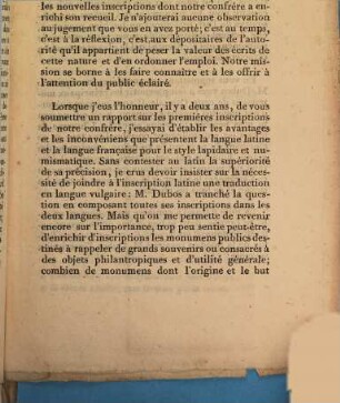 II.e Rapport lu dans la 76e Séance publique de l'Athénée des Arts, sur les inscriptions françaises et latines de Mr. Dubos Ainé