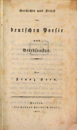 Geschichte und Kritik der deutschen Poesie
