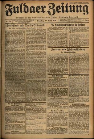 Erste Ausgabe vom Dienstag, den 30. März 1926.