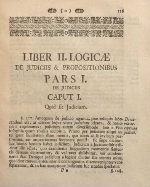Liber II. Logicae De Judiciis & Propositionibus Pars I. De Judiciis.