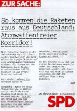 Propagandaflugblatt der SPD zur Bundestagswahl 1987 für atomwaffenfreie Zonen
