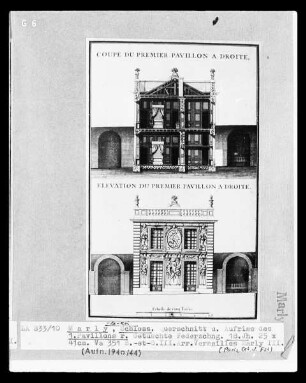 Das Schloss von Marly-le-Roi: Querschnitt und Aufriss des 1. Pavillons rechts
