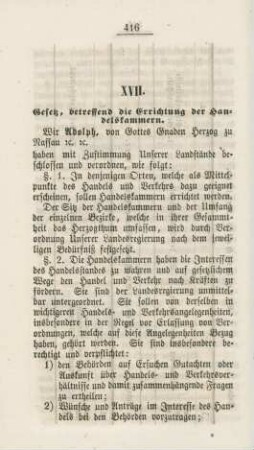 XVII. Gesetz, betreffend die Errichtung der Handelskammern