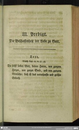 III. Predigt. Die Beschaffenheit der Liebe zu Gott