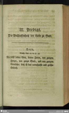 III. Predigt. Die Beschaffenheit der Liebe zu Gott