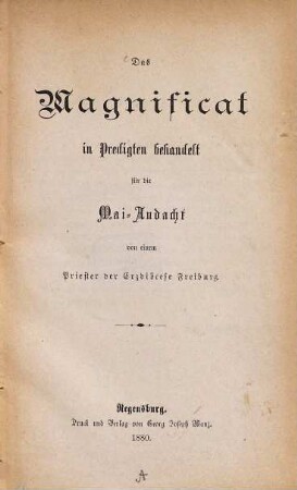 Das Magnificat : in Predigten behandelt für die Mai-Andacht