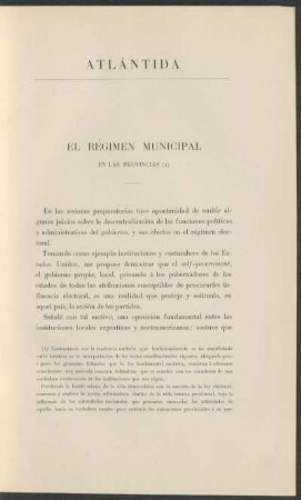 El régimen municipal en las provincias