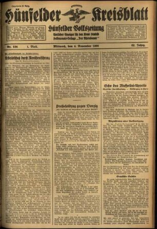 Erste Ausgabe vom Mittwoch, den 04. November 1936.