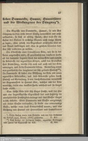 Ueber Dammerde, Humus, Humussäure und die Wirkungsart der Düngung