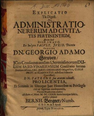 Explicatio Tit. Digest. De Administratione Rerum Ad Civitates Pertinentium